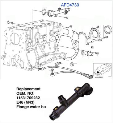 BMW 3 SERIES E46 WATER HOSE FLANGE LONG, 1.8 09232 EARLY MODEL, A GRADE, 99-01
