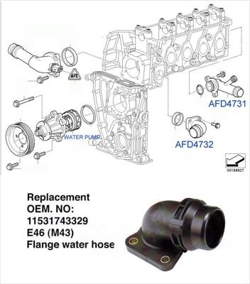 BMW 3 SERIES E46 WATER HOSE FLANGE SHORT 1.8 43329 EARLY MODEL, 99-01