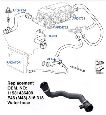 BMW 3 SERIES E46 WATER HOSE OUTLET RADIATOR 1.8 36409 EARLY MODEL, A GRADE, 99-01
