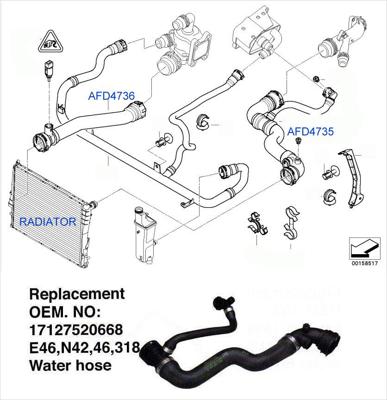 BMW 3 SERIES E46 WATER HOSE INLET RADIATOR 318 20668 LATE MODEL, 01-04