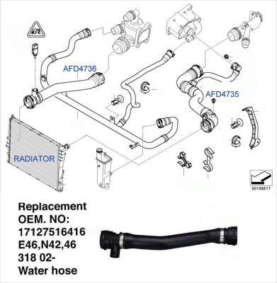 BMW 3 SERIES E46 WATER HOSE OUTLET RADIATOR 318 16416 LATE MODEL, 01-04