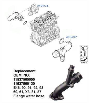 BMW 3 SERIES E46 WATER HOSE FLANGE 318 05055/60130 LATE MODEL, 01-04