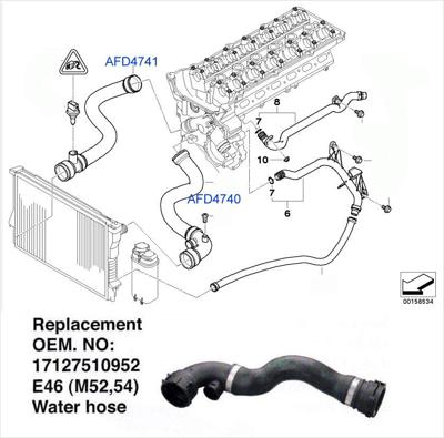 BMW 3 SERIES E46 WATER HOSE INLET RADIATOR 320/23/25/28/30 10952 99-04