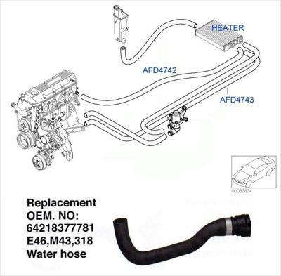 BMW 3 SERIES E46 WATER HOSE HEATER 1.8 77781 EARLY MODEL, 99-01