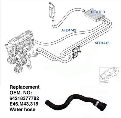BMW 3 SERIES E46 WATER HOSE HEATER 1.8 77782 EARLY MODEL, 99-01